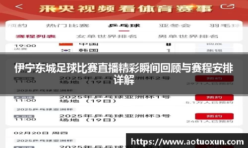 伊宁东城足球比赛直播精彩瞬间回顾与赛程安排详解